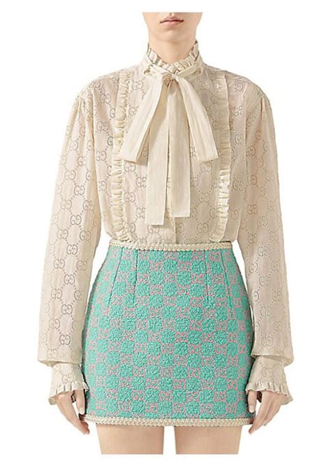 gucci white gold button lace blouse|Gucci tops for women.